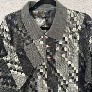 VTG Bergati Sweater Mens L Gray Collared Long Sleeve Polo Hip Hop Biggie 3d Knit